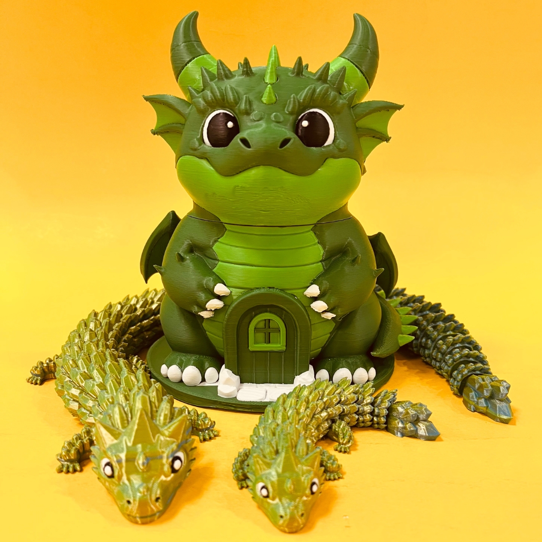 Crystal Dragon And House Box STL 3D Print Files