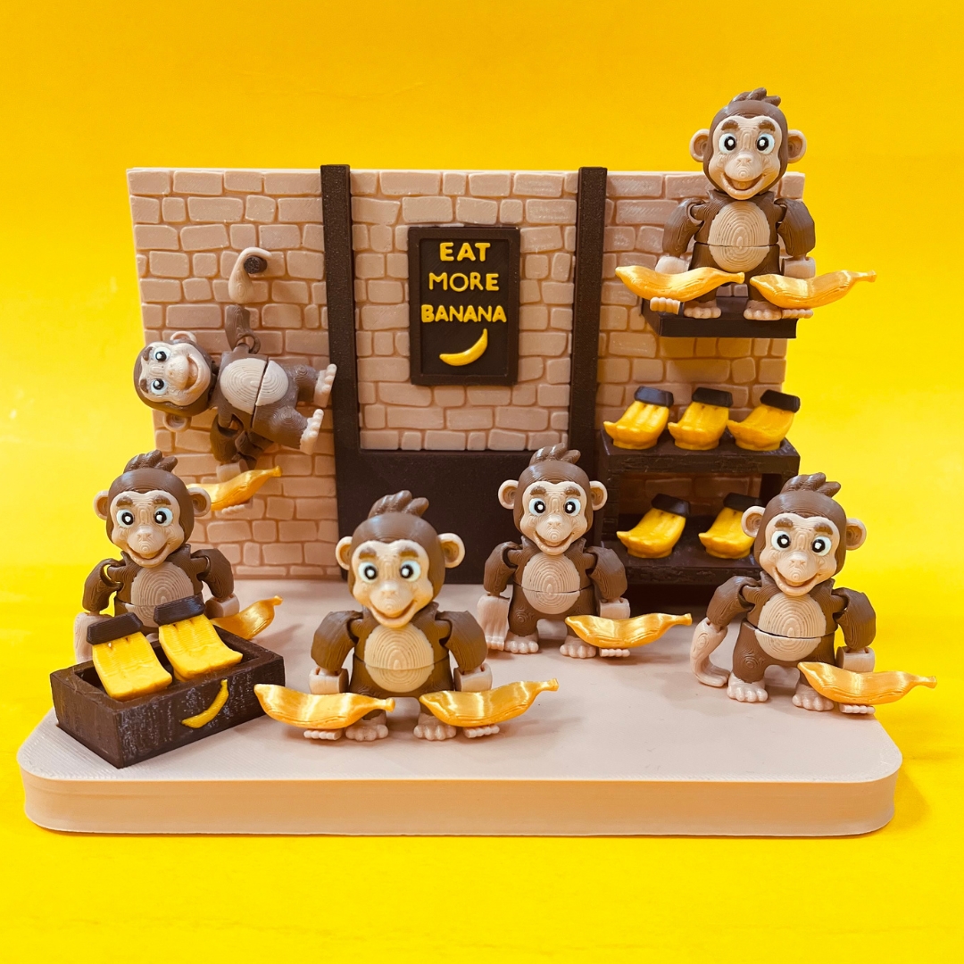 Eat More Banana - Flexi Monkey And Banana Diorama