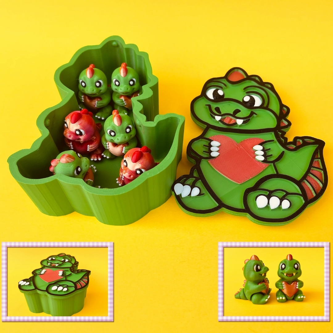 Flexi Heart Dinosaur And Box STL 3D Print Files
