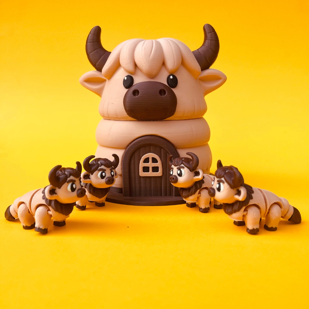 Flexi Highland Cow and House STL 3D Print Files
