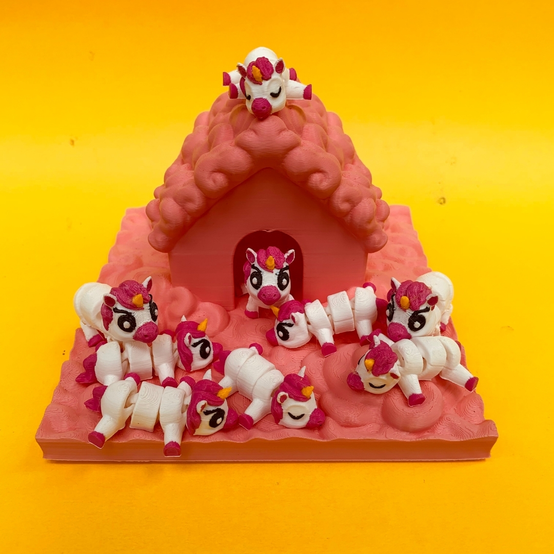 Flexi Unicorn Bundle With Cloud House STL 3D Print File